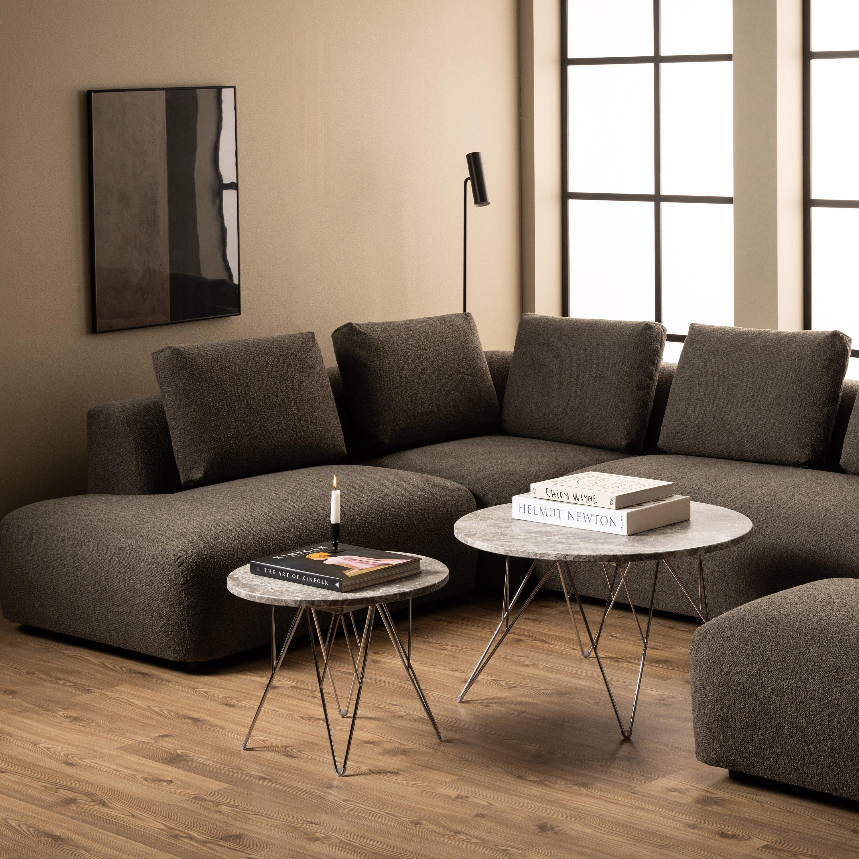 Prunus Round Side Table with Grey-Brown Marble Top - image 3