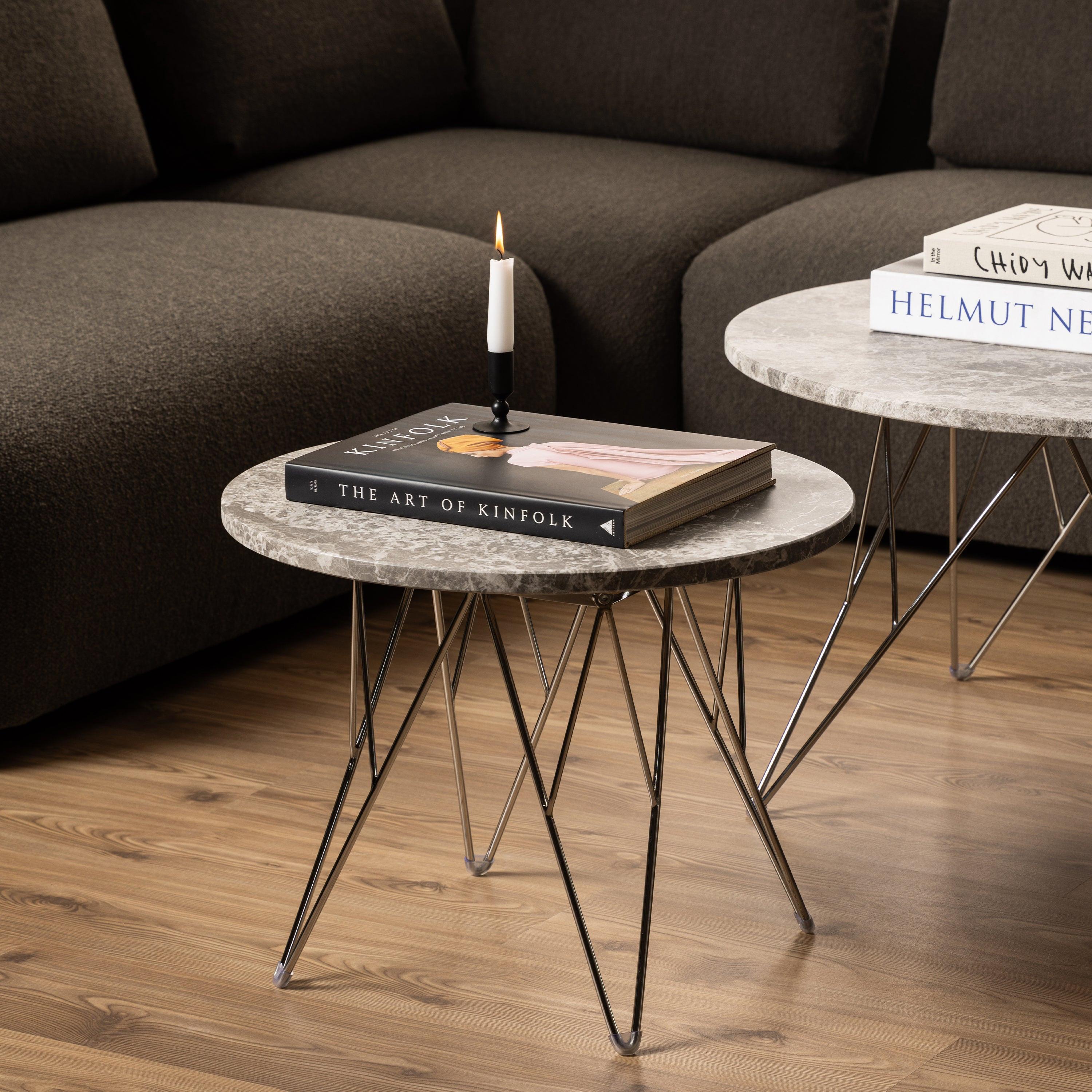 Prunus Round Side Table with Grey-Brown Marble Top - image 4