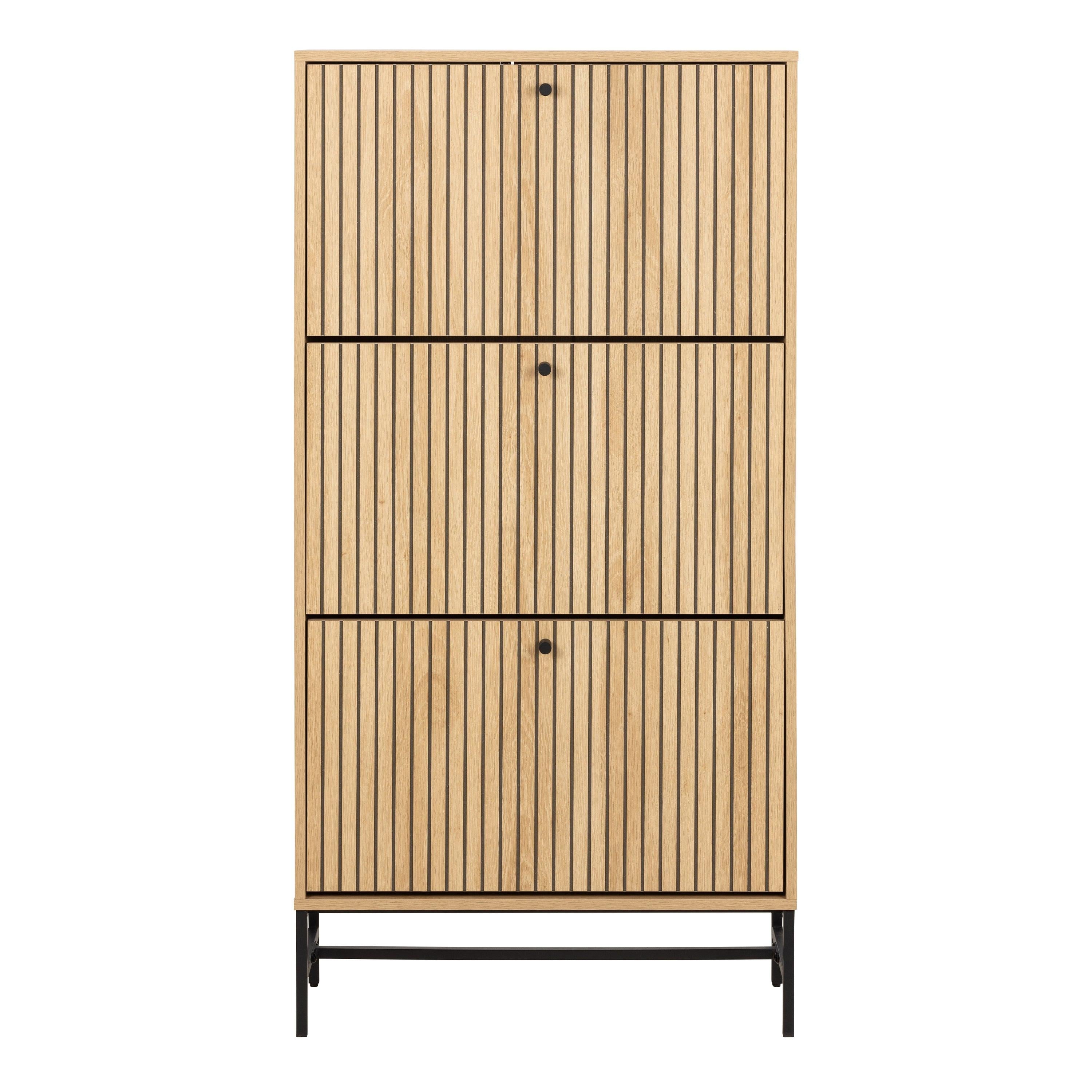 Albany Shoe Cabinet 3 Flip Down Doors in Oak/Black Legs - image 2