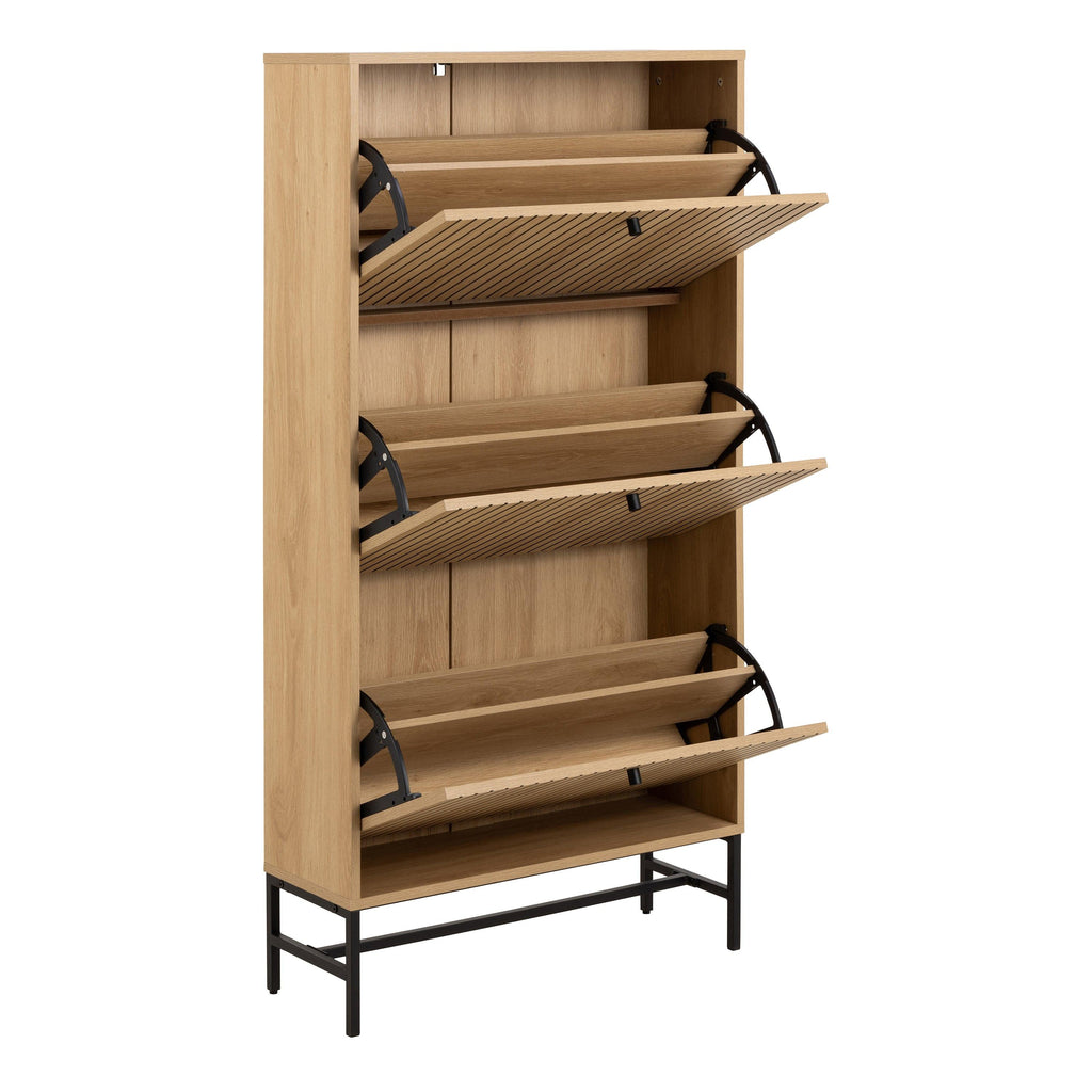 Albany Shoe Cabinet 3 Flip Down Doors in Oak/Black Legs - image 4