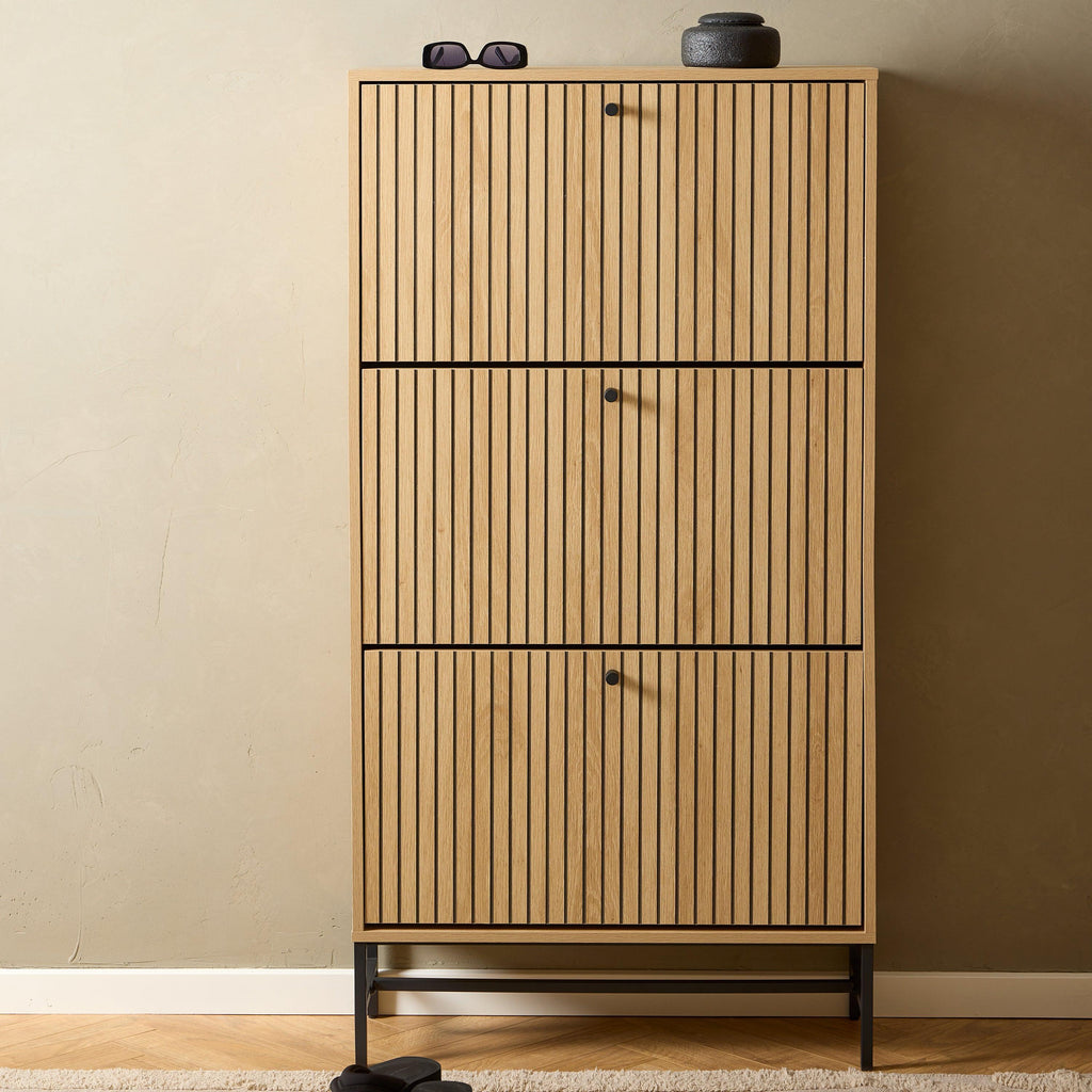 Albany Shoe Cabinet 3 Flip Down Doors in Oak/Black Legs - image 5
