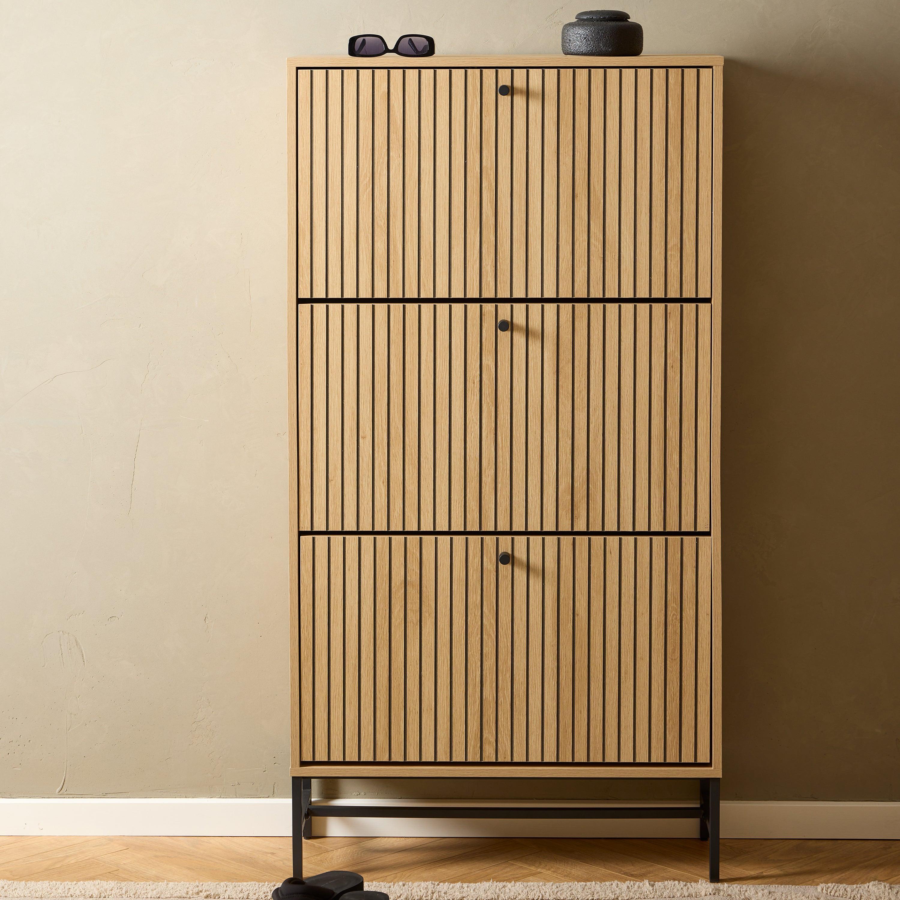 Albany Shoe Cabinet 3 Flip Down Doors in Oak/Black Legs - image 5