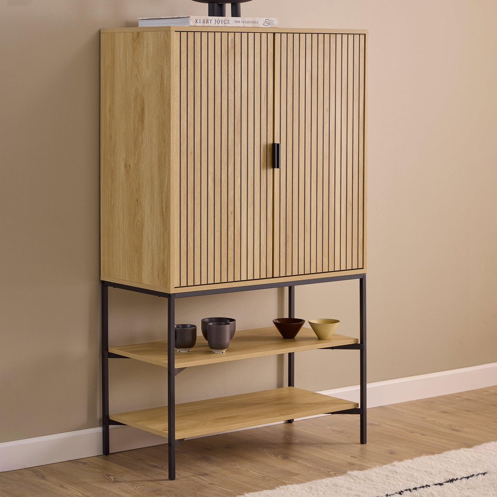 Jaipur Cabinet 2 Doors 3 Shelves with Oak Lamella Front - image 5