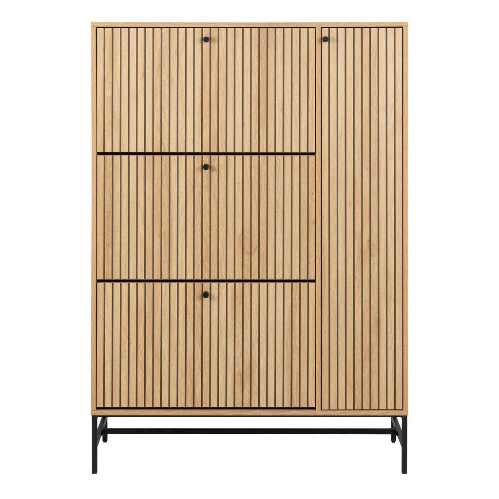 Albany Shoe Cabinet 3 Flip Down Doors 1 Pull Open Door in Oak/Black Legs - image 2