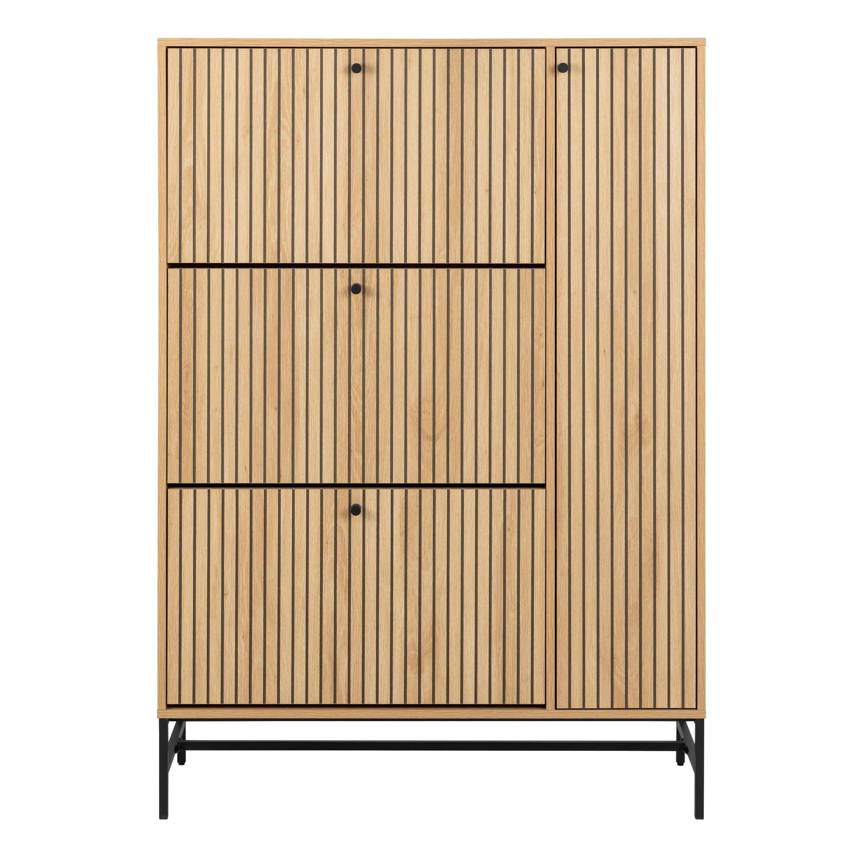 Albany Shoe Cabinet 3 Flip Down Doors 1 Pull Open Door in Oak/Black Legs - image 2