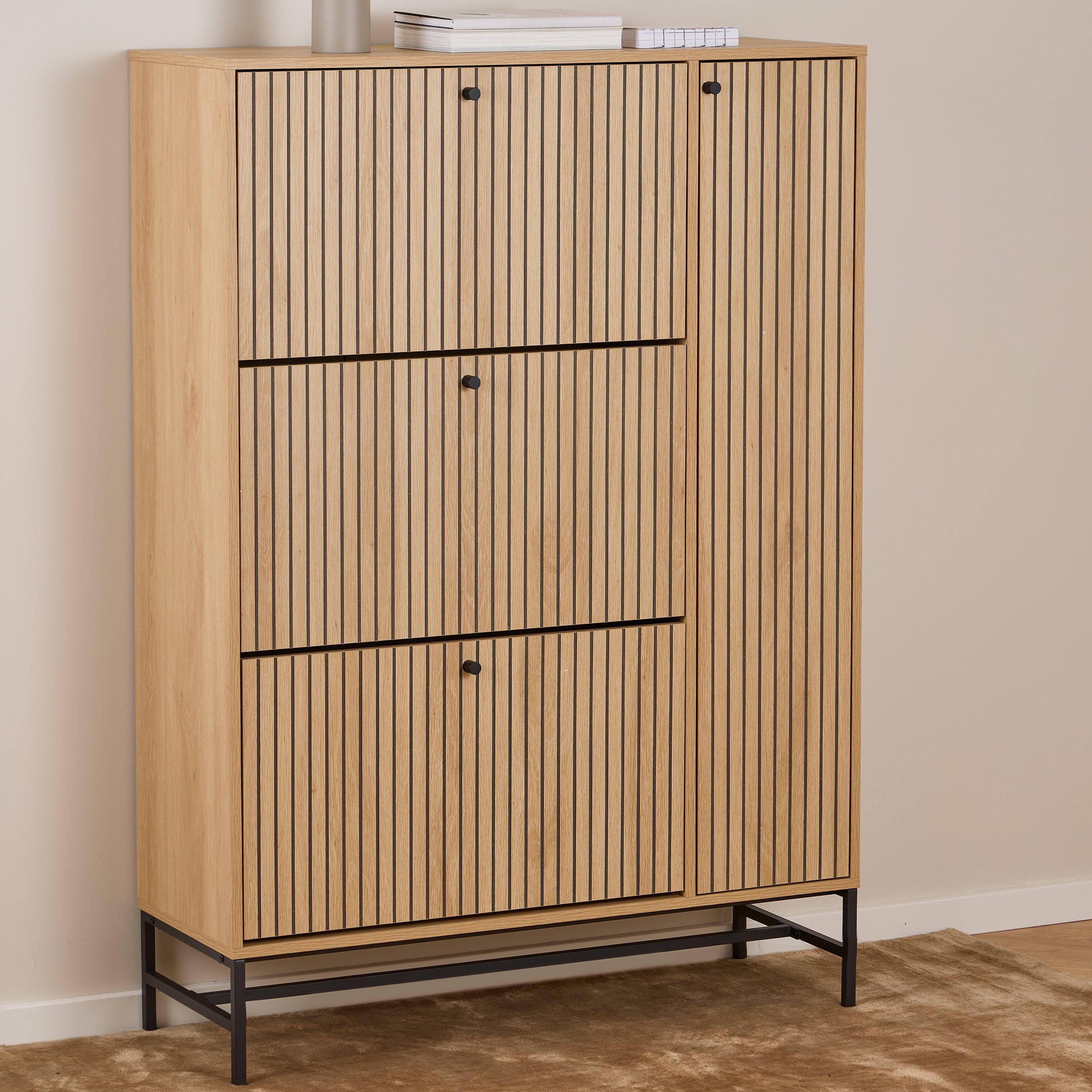 Albany Shoe Cabinet 3 Flip Down Doors 1 Pull Open Door in Oak/Black Legs - image 5