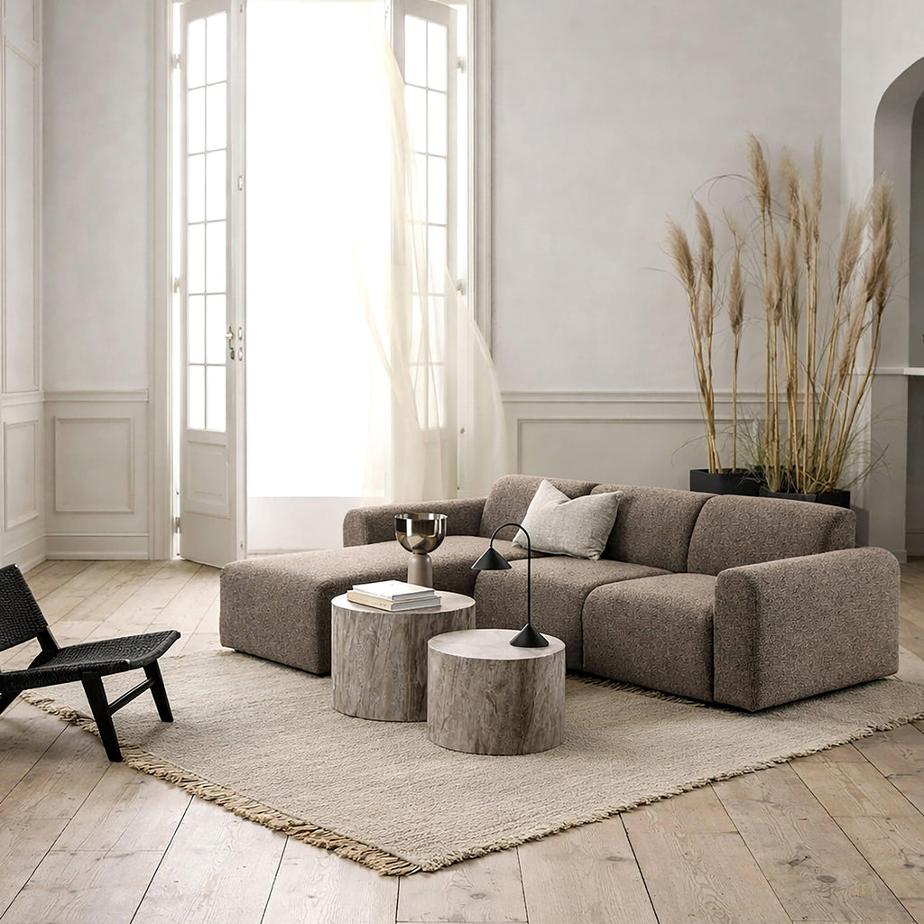 Midfield Left Hand Facing 2 Seater Chaise Longue in Boucle Taupe Fabric - image 4