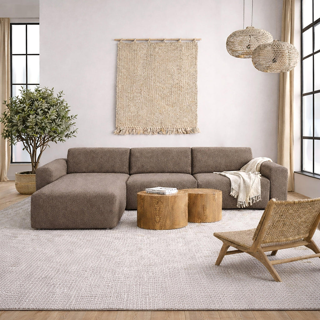 Midfield Left Hand Facing 2 Seater Chaise Longue in Boucle Taupe Fabric - image 5