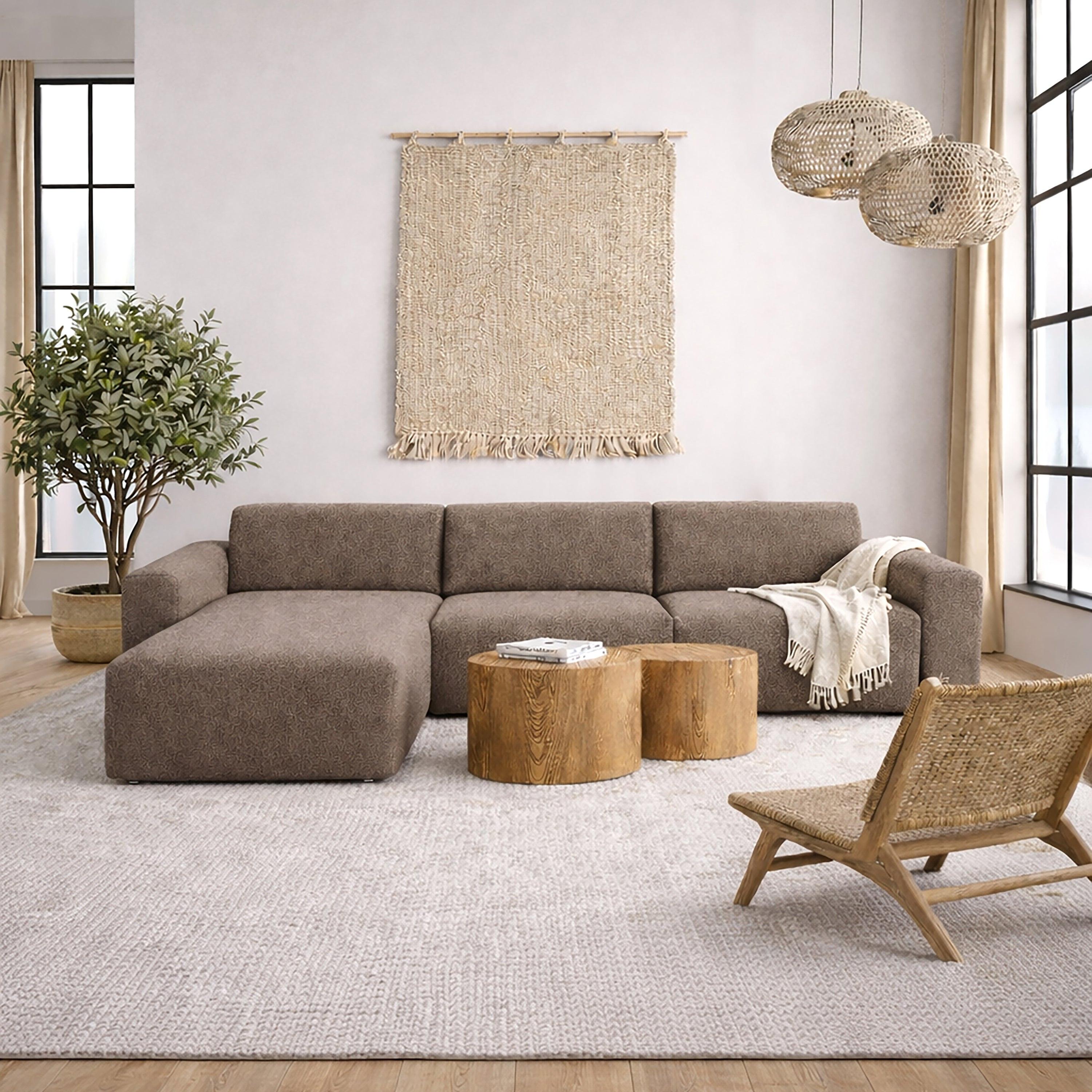 Midfield Left Hand Facing 2 Seater Chaise Longue in Boucle Taupe Fabric - image 5