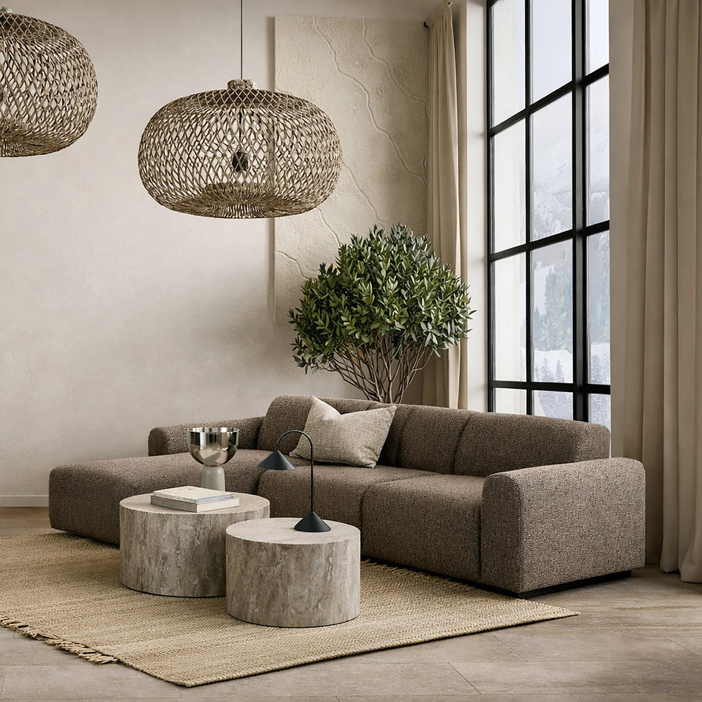 Midfield Left Hand Facing 2 Seater Chaise Longue in Boucle Taupe Fabric - image 6