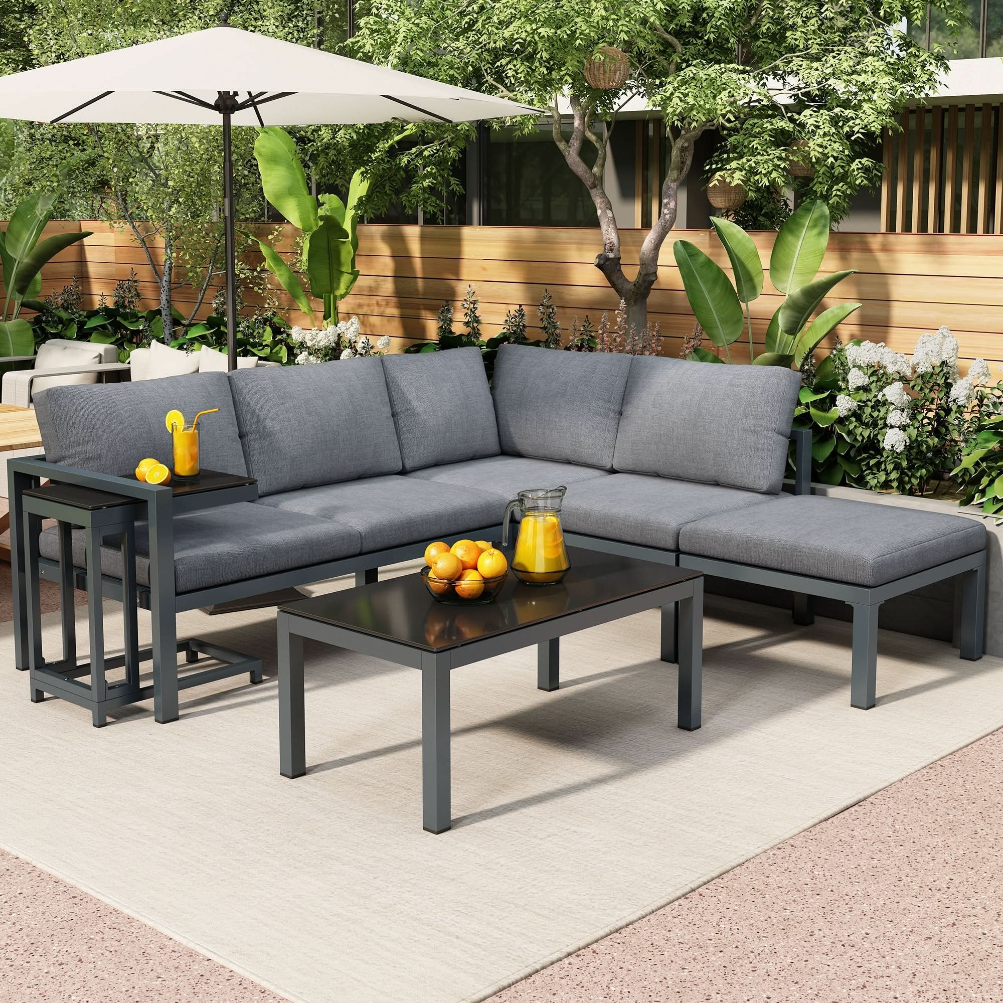 Elegant Outdoor Sofa Set | Grey Rattan Garden Furniture with Cushions | All-Weather Comfort for 4-5 People Haslam Living