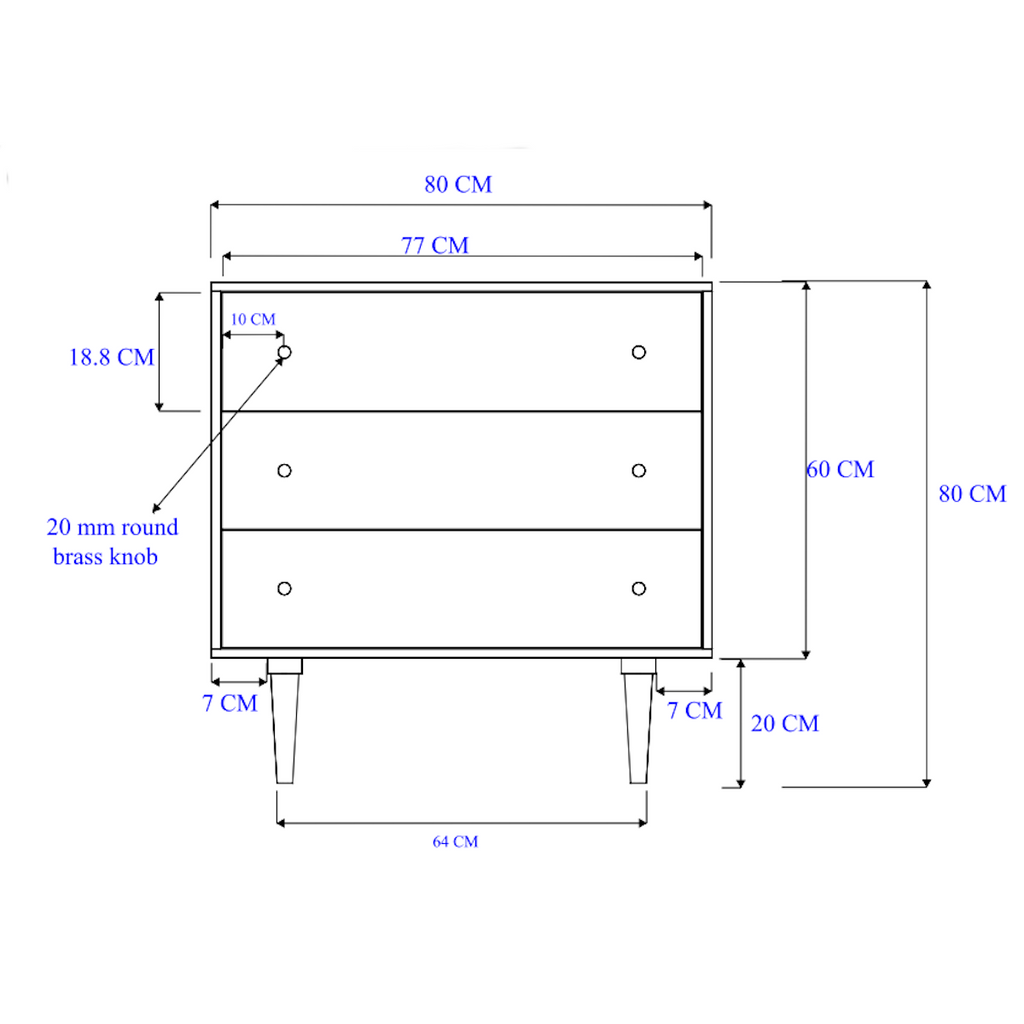 Minimalist Mango Wood Light Oak Oslo Chest of 3 Drawers