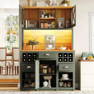 Kitchen Cabinets , Tall Kitchen Cabinets, Sideboards, Kitchen Cabinets With Glass Doors And LED Lighting, Side Cabinet With Wine Rack, Adjustable Shelves, Green Haslam Living