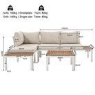 Outdoor Patio & Backyard Furniture Garden Lounge Set For 4 People, Space Saving Thick Quality L-Shaped Corner Sofa With Wooden Table, Beige Haslam Living