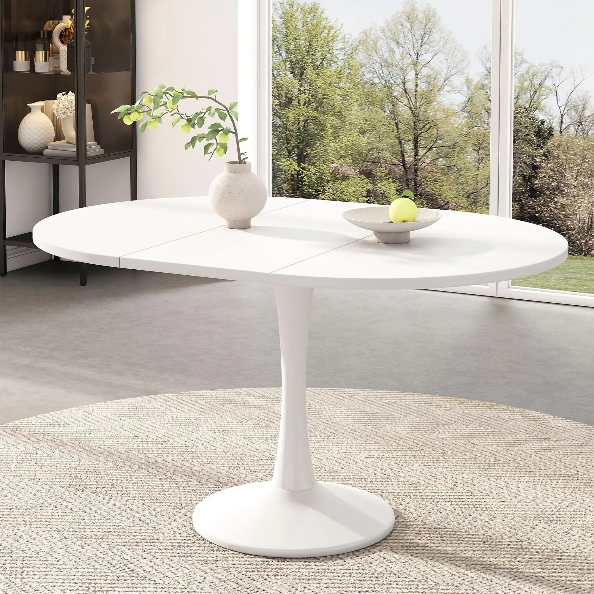 Modern Extendable Round Dining Table, Space Saving Design With Smooth Extension Mechanism, Ideal For 4-6 People,Contemporary Style,White Haslam Living