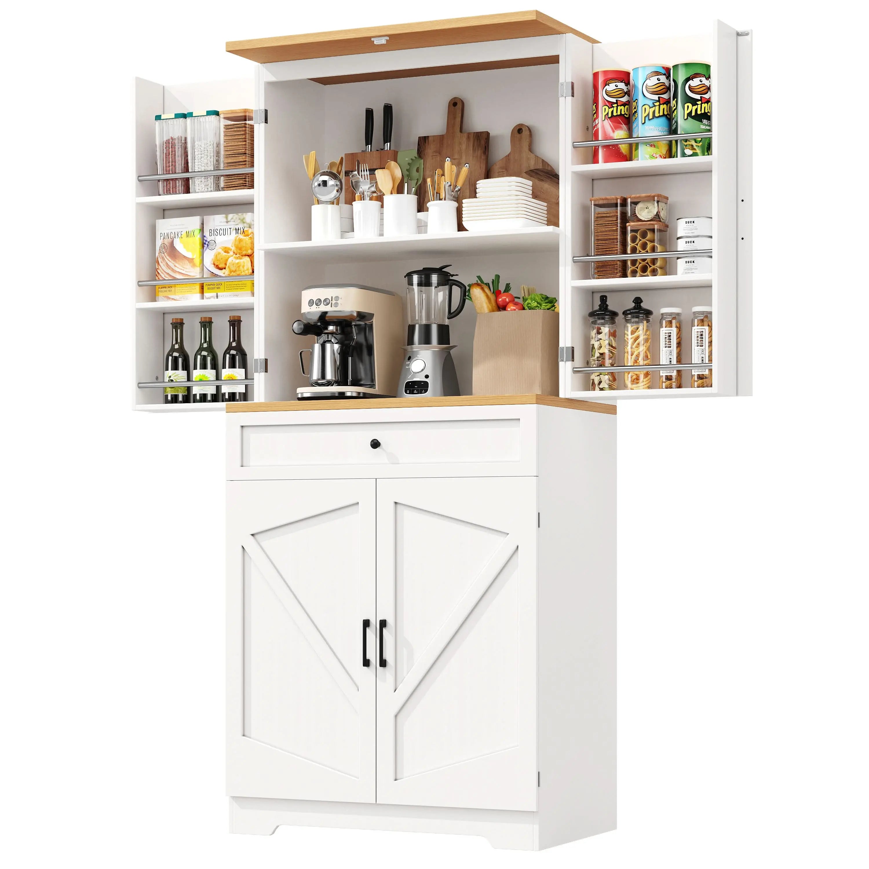 Snack Cabinet, Kitchen Cabinet, Tall Kitchen Sideboard, Storage Sideboard, Kitchen Sideboard With Door Frame, White, Suitable For Living Room, Kitchen, Dining Room Haslam Living