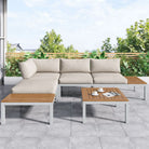 Outdoor Patio & Backyard Furniture Garden Lounge Set For 4 People, Space Saving Thick Quality L-Shaped Corner Sofa With Wooden Table, Beige Haslam Living