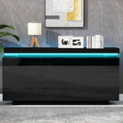 Sideboard With LED Lights, Side Cabinet Standing Cabinet Chest Of Drawers Highboard Sideboard With 2 Doors & 3 Drawers, High Gloss Sideboard For Living Room Dining Room, Black Haslam Living