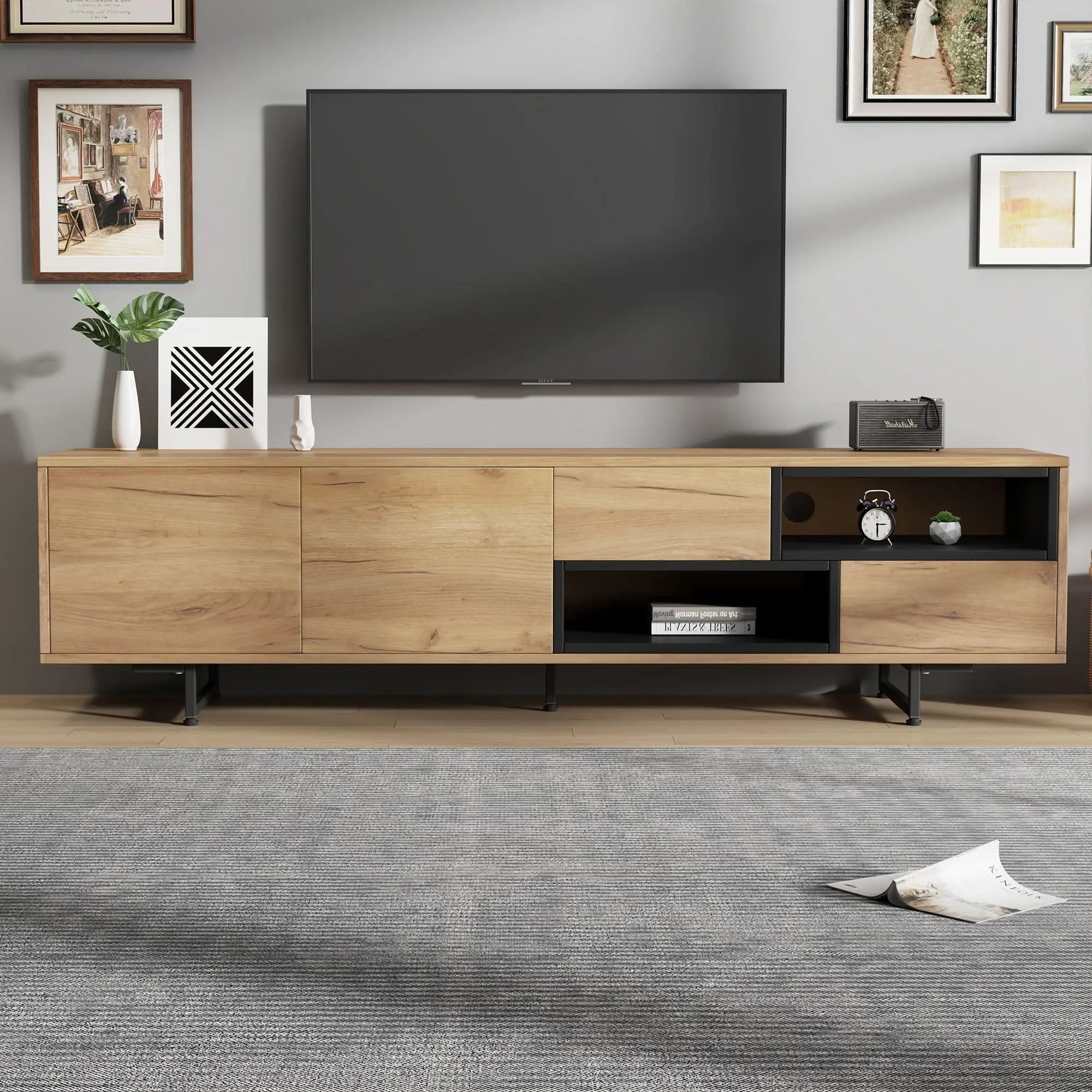 Living Room TV Cabinet,multi-functional Storage Cabinet, Made Of Wood Grain Particleboard, With Open Storage Space Featuring Two Drawers And Two Cabinet Doors, Suitable For A 70-inch TV Haslam Living